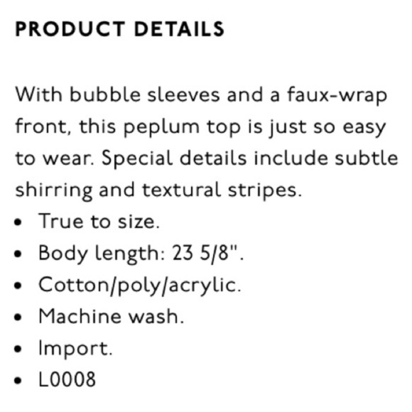 Madewell Striped Bubble Sleeve Peplum Top, Red/Grey, Large - Picture 10 of 10